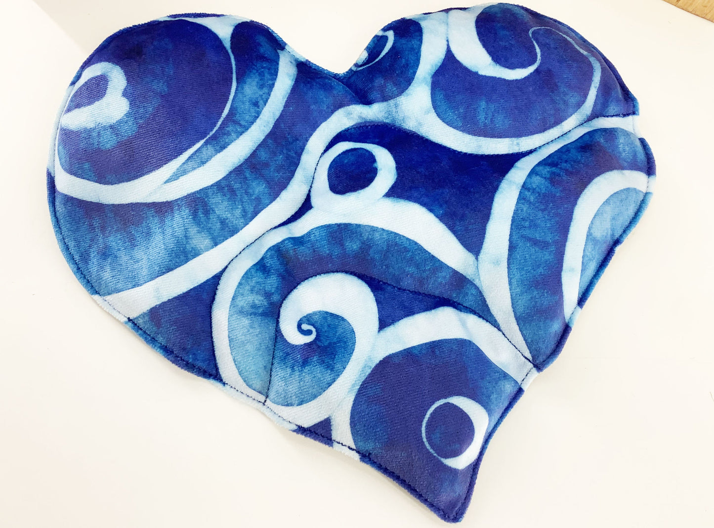 Indigo Shibori Print Heart Shaped Wheat Bag. Lavender Scented or Unscented Warming Handmade Heat Therapy Gift