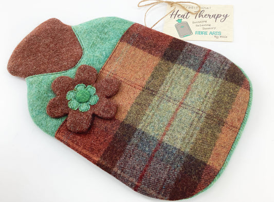 Abraham Moon Patchwork Wool Tweed 2L Hot Water Bottle Cover. Hand Crafted Gift for Her