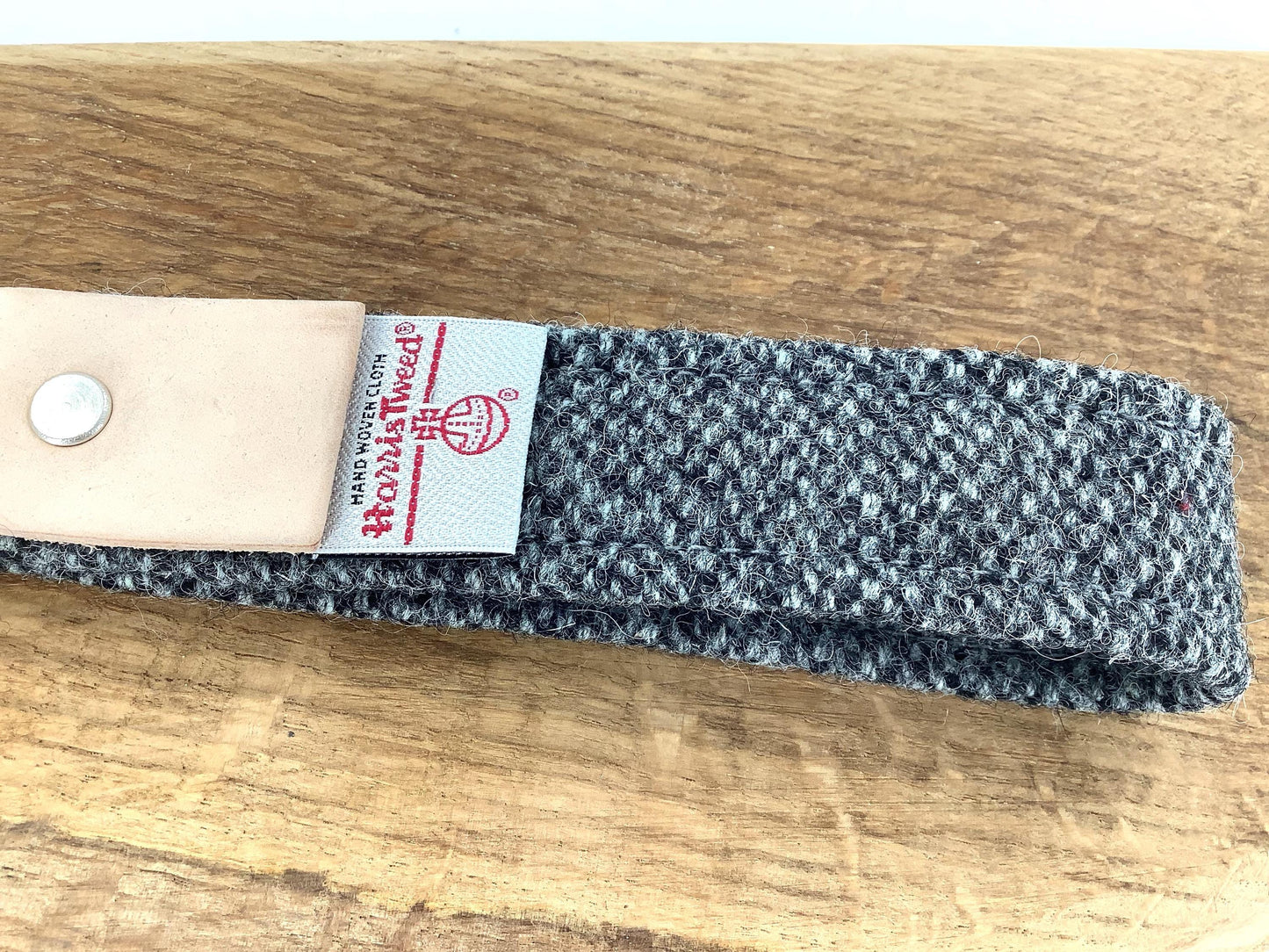 Harris Tweed Keyring with Personalised Leather Hide Trim. Handcrafted Wool Gift