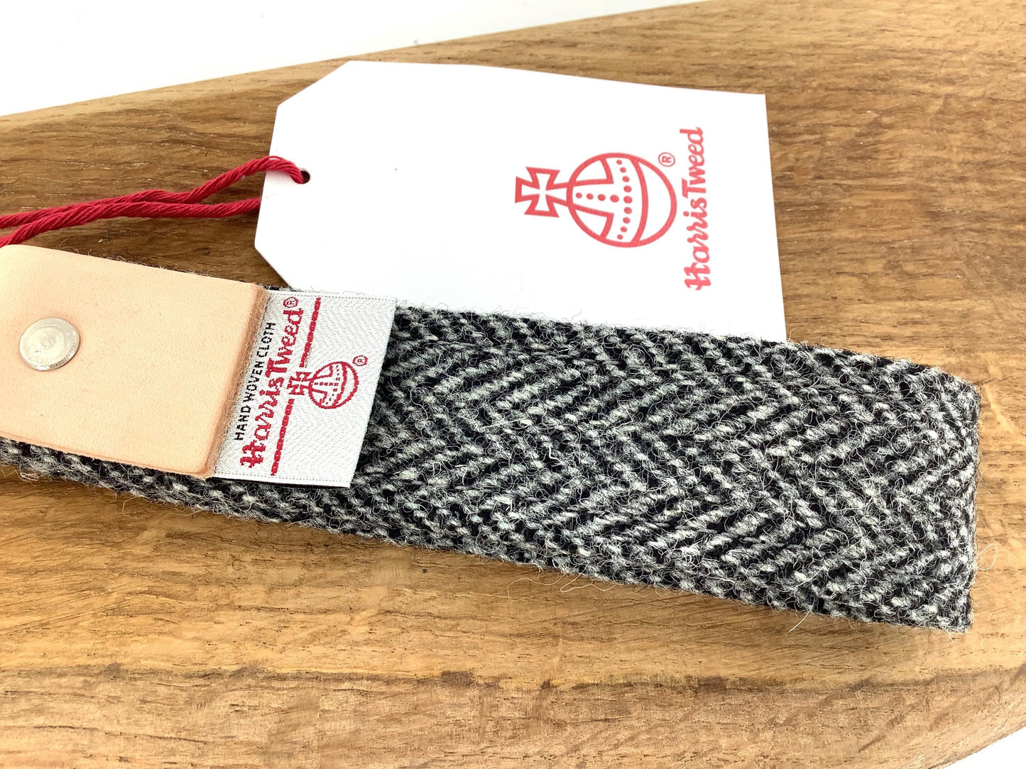 Harris Tweed Keyring with Personalised Leather Hide Trim. Handcrafted Wool Gift