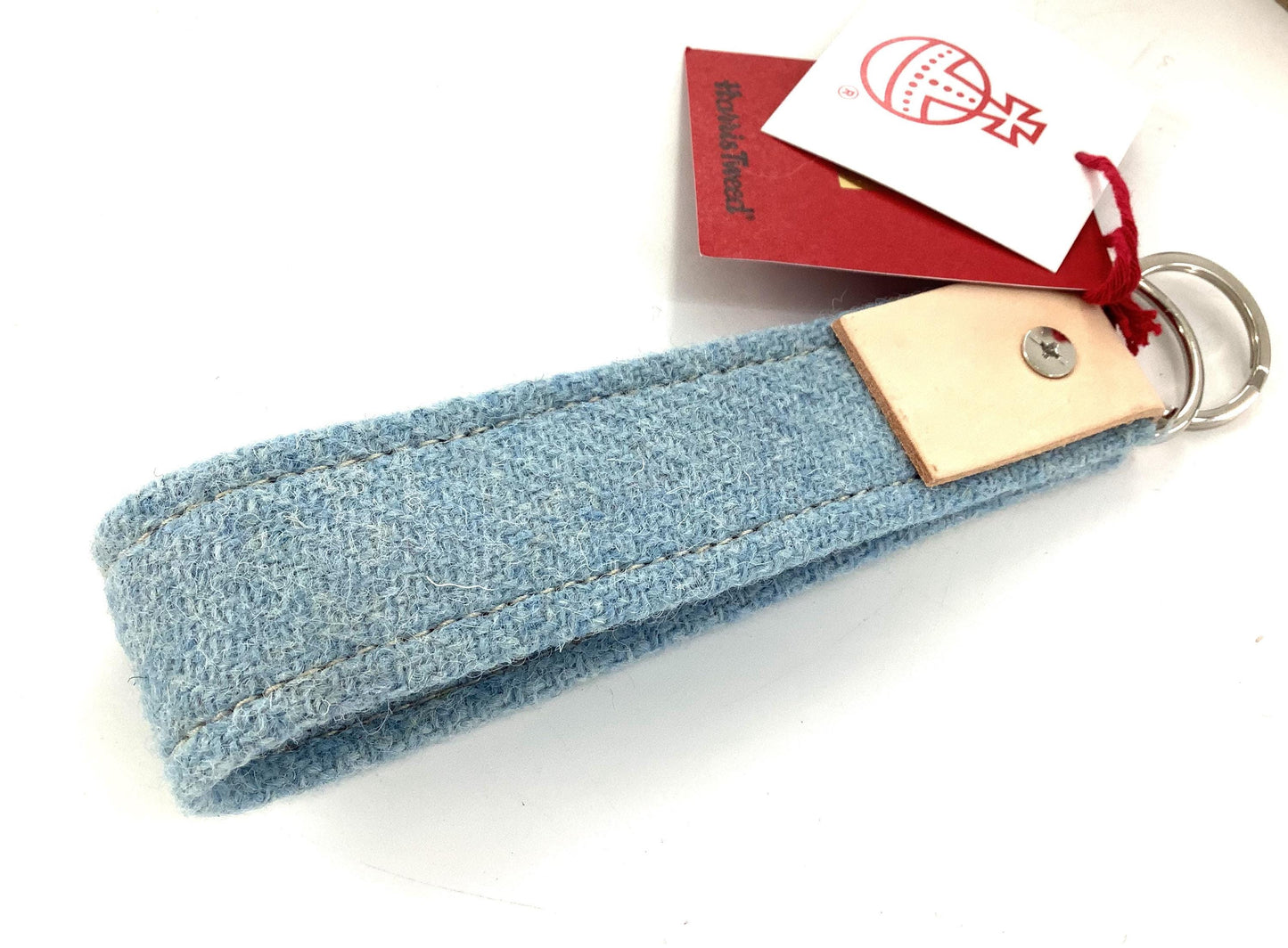 Blue Harris Tweed Keyring Gift Set. Tablet, Kindle or Mobile Phone Stand. Weighted Bean Bag Style. Custom Personalised Leather Hide Trims