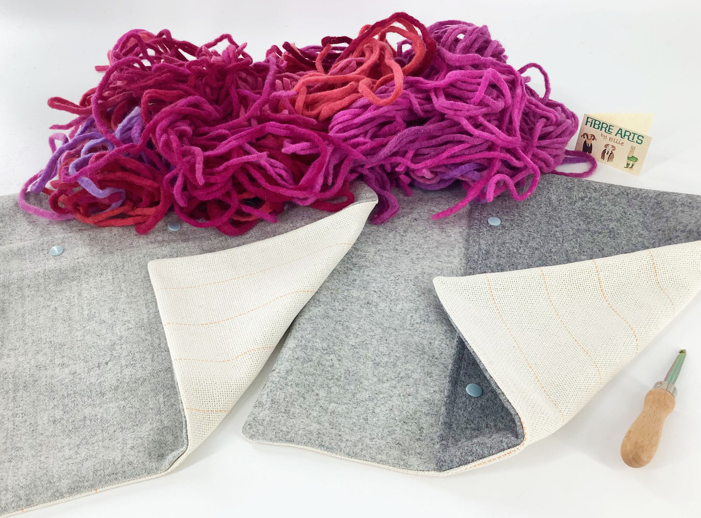 Rag Rug Kit. No Sew Wool Cushion Kit. Rug Hook, 100% Wool Fabric. Wool Cushions and Cotton Monks Cloth
