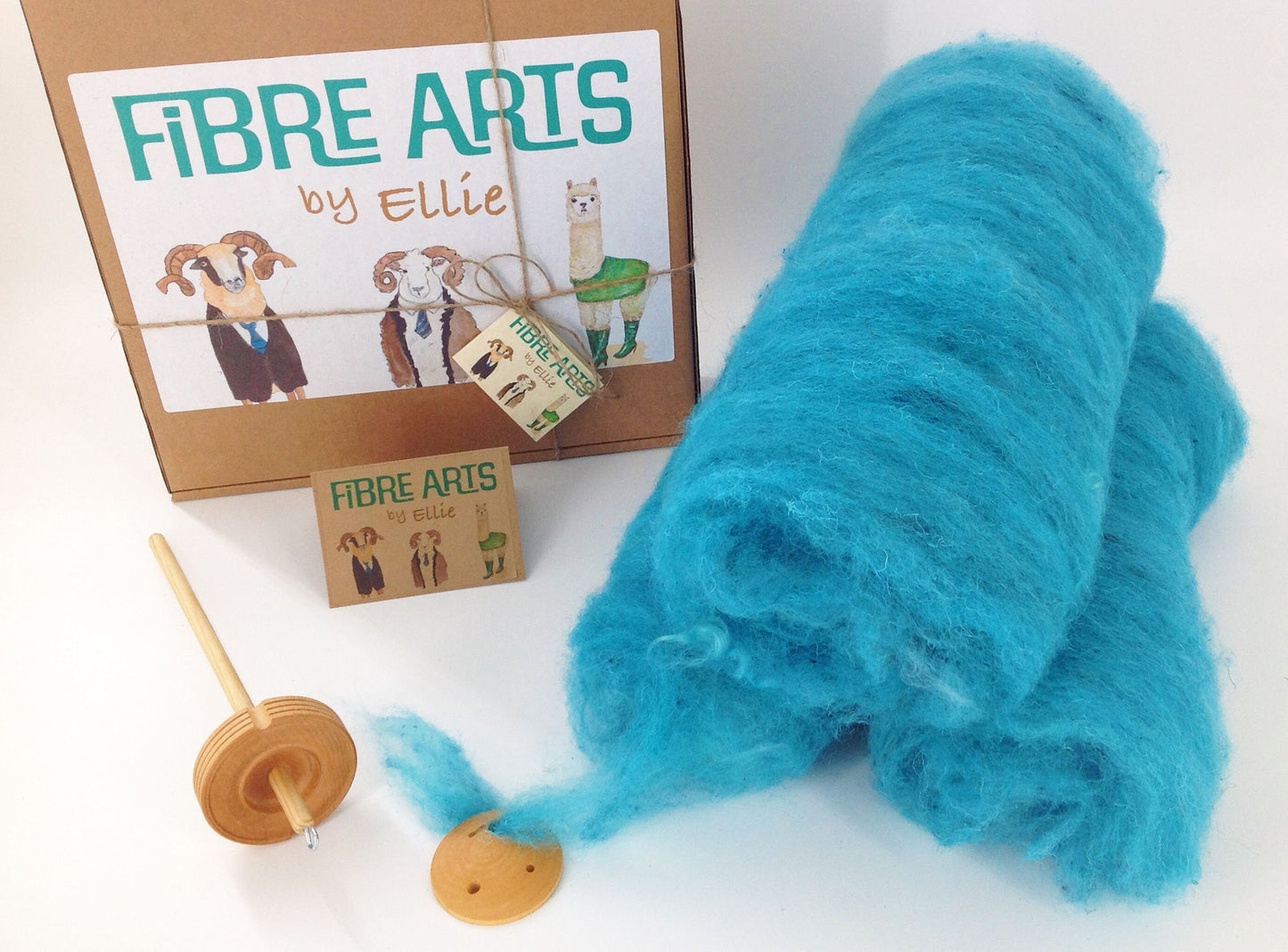 Drop Spindle Spinning Kit with Spinners Diz and 150g Hand Dyed Herdwick Mohair Blend Carded Art Batts