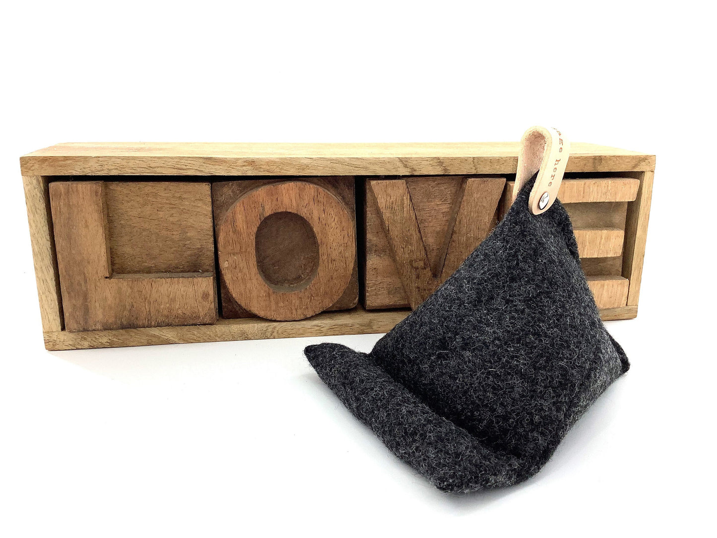 Personalised Pure Wool Weighted Phone or Tablet Stand Grey Shades. Personalised Gift. Bean Bag Style. Will Hold Any Size