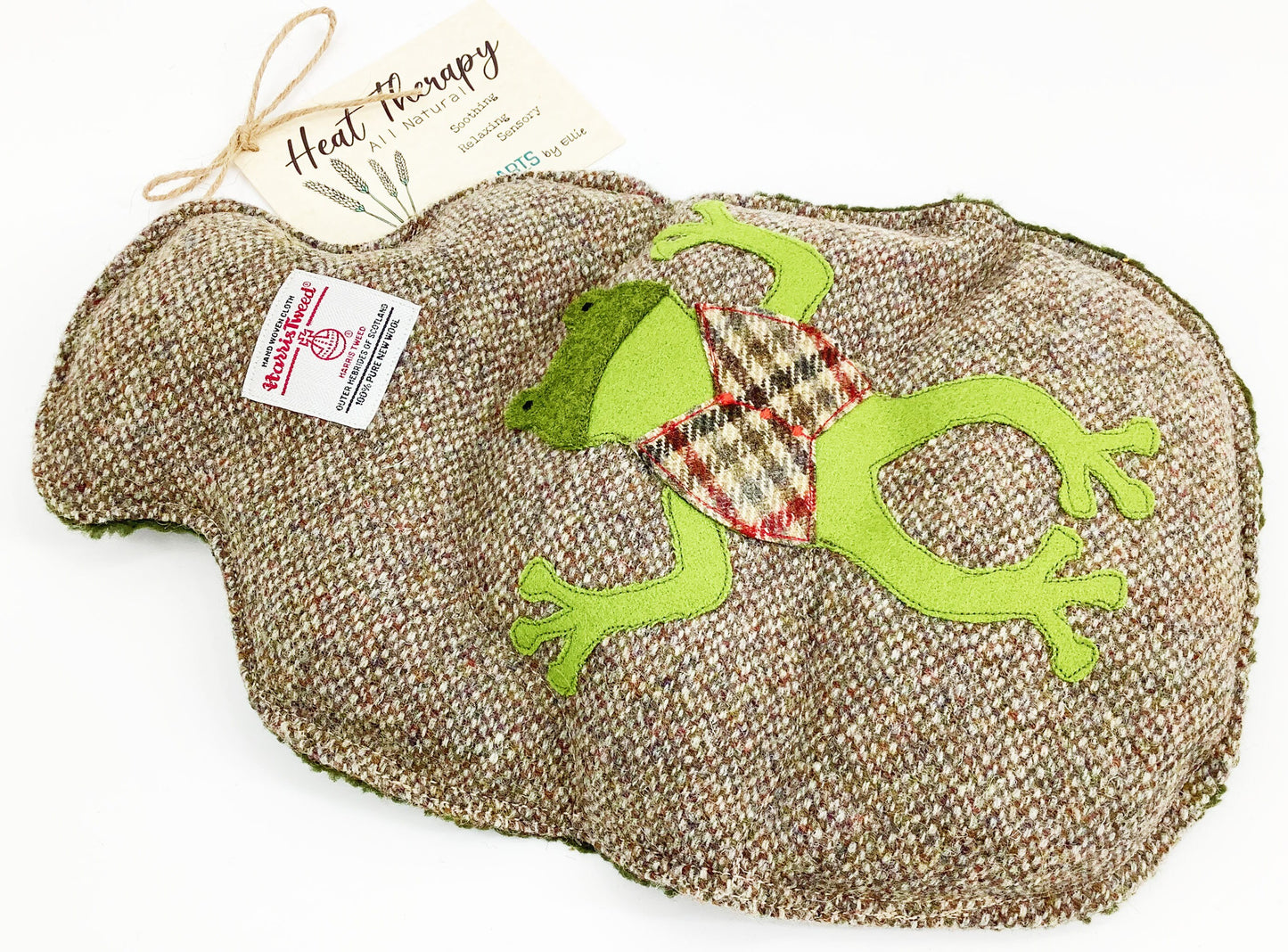 Frog Wheat Bag. Harris Tweed Wool Applique & Sherpa Fleece. Hot Water Bottle Option. Scented or Unscented Mindfulness Gift. Handmade