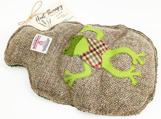 Frog Wheat Bag. Harris Tweed Wool Applique & Sherpa Fleece. Hot Water Bottle Option. Scented or Unscented Mindfulness Gift. Handmade