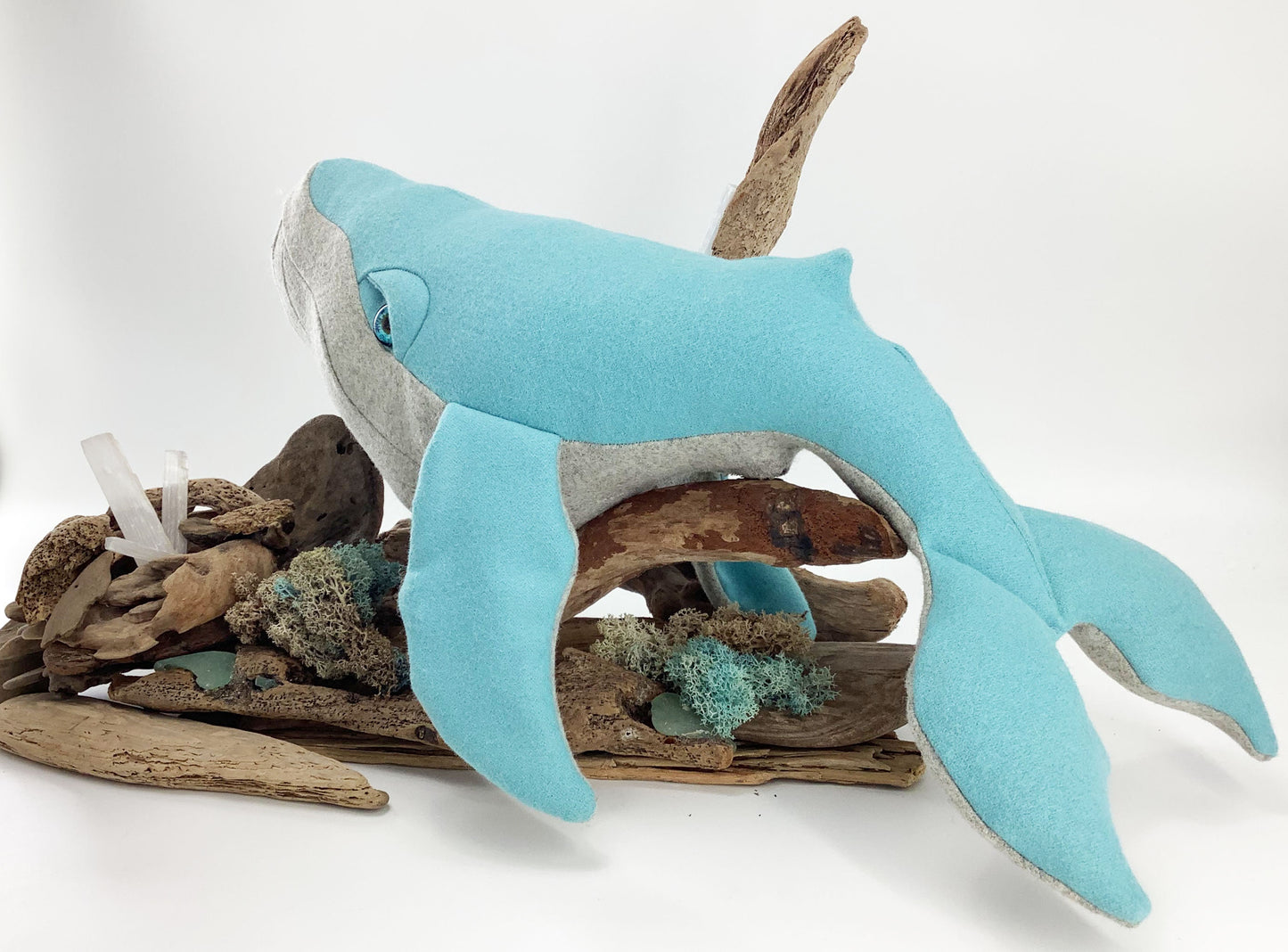 Humpback Whale Toy, Pillow, Cushion Plush. 100% Wool  Stuffed Marine Sea Life Creature. Hand Crafted
