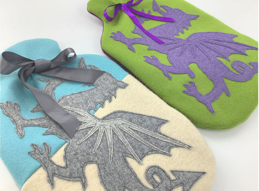 Welsh Dragon Wool Applique 2 Litre Hot Water Bottle Cover Custom Order
