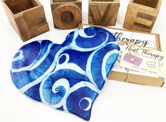 Indigo Shibori Print Heart Shaped Wheat Bag. Lavender Scented or Unscented Warming Handmade Heat Therapy Gift