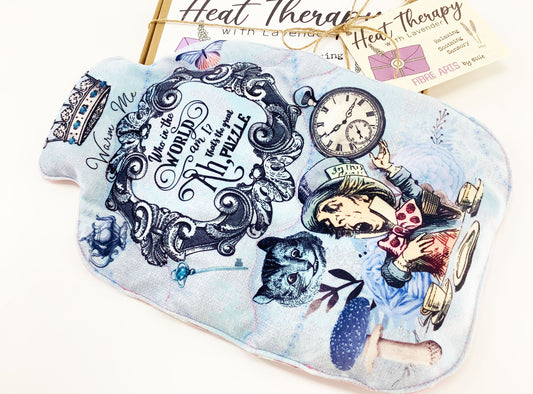 Alice in Wonderland 2L Microwaveable Hot Water Bottle Heat Pack. Lavender Scented 36cm by 21cm. Hand Crafted Eco Gift