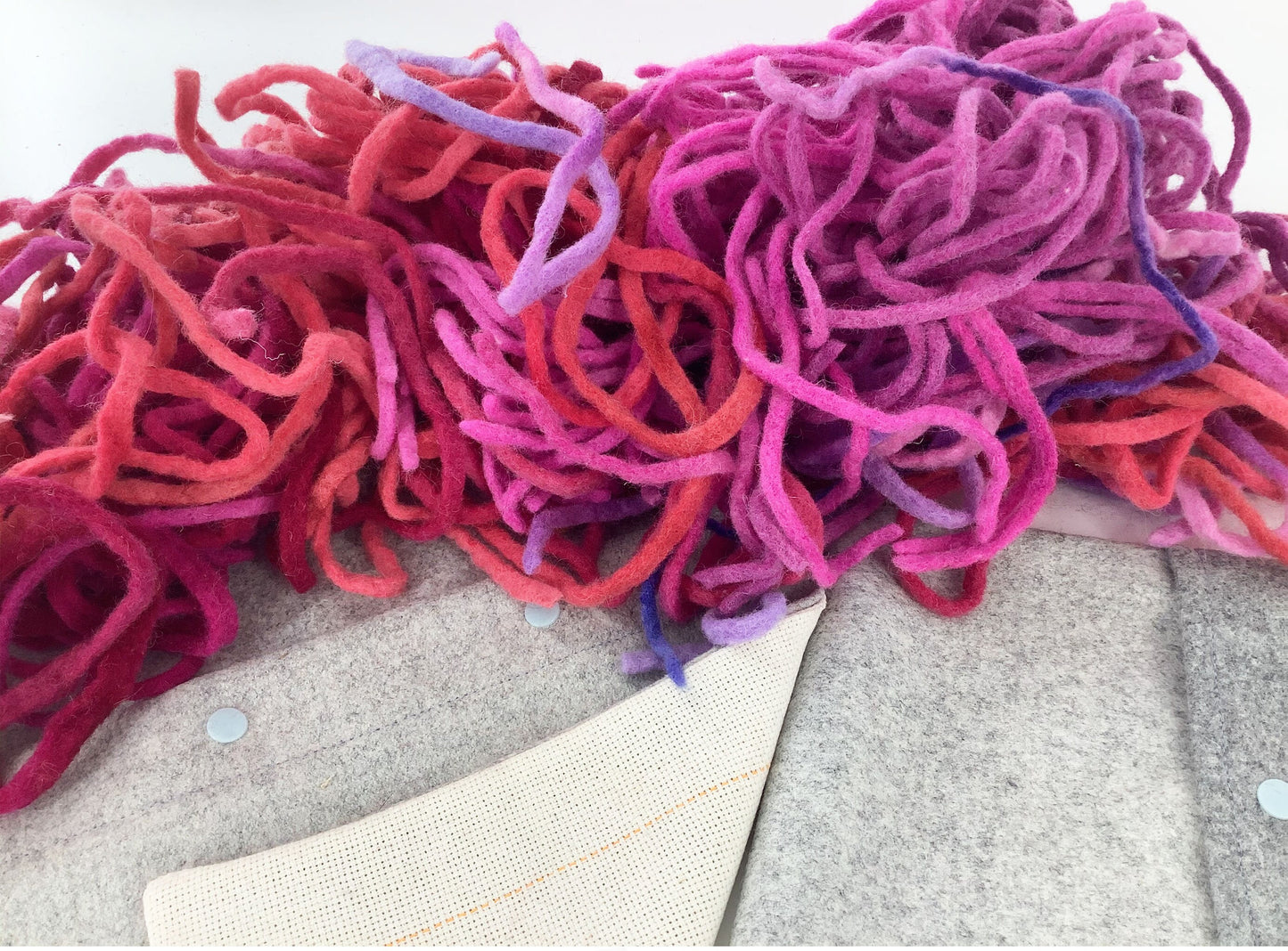 Rag Rug Kit. No Sew Wool Cushion Kit. Rug Hook, 100% Wool Fabric. Wool Cushions and Cotton Monks Cloth