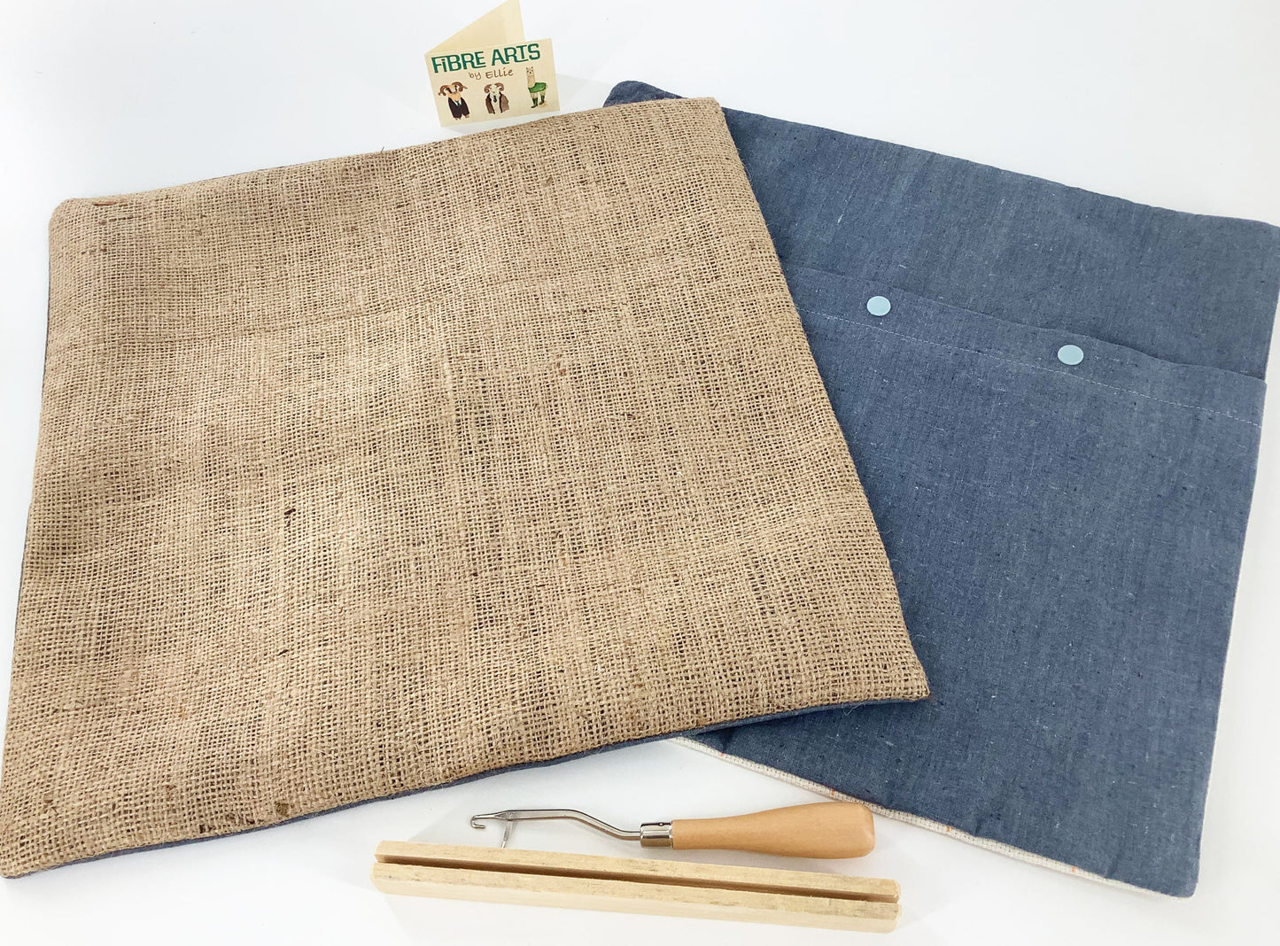Easy Rag Rug Cushion kit. Grey Cotton and Burlap. Choice of Rug Making Tools