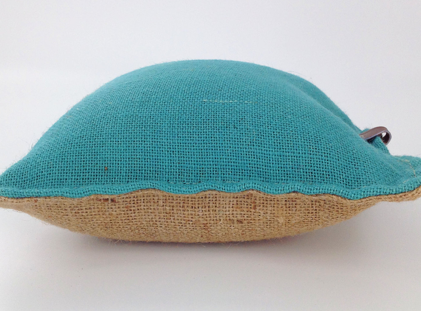 Hessian Needle Felting Mats Set Large and Smal with Hand Stitched Leather Hide Finger Protectors .  Pre Filled Mats Blue and Natural Colours