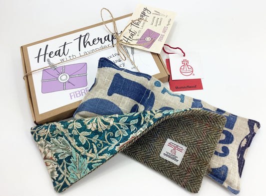 Mini Wheat Bag Harris Tweed Eye Pillow.  Green Wool Tweed William Morris Cover. Stress Relief Mindfulness Gift