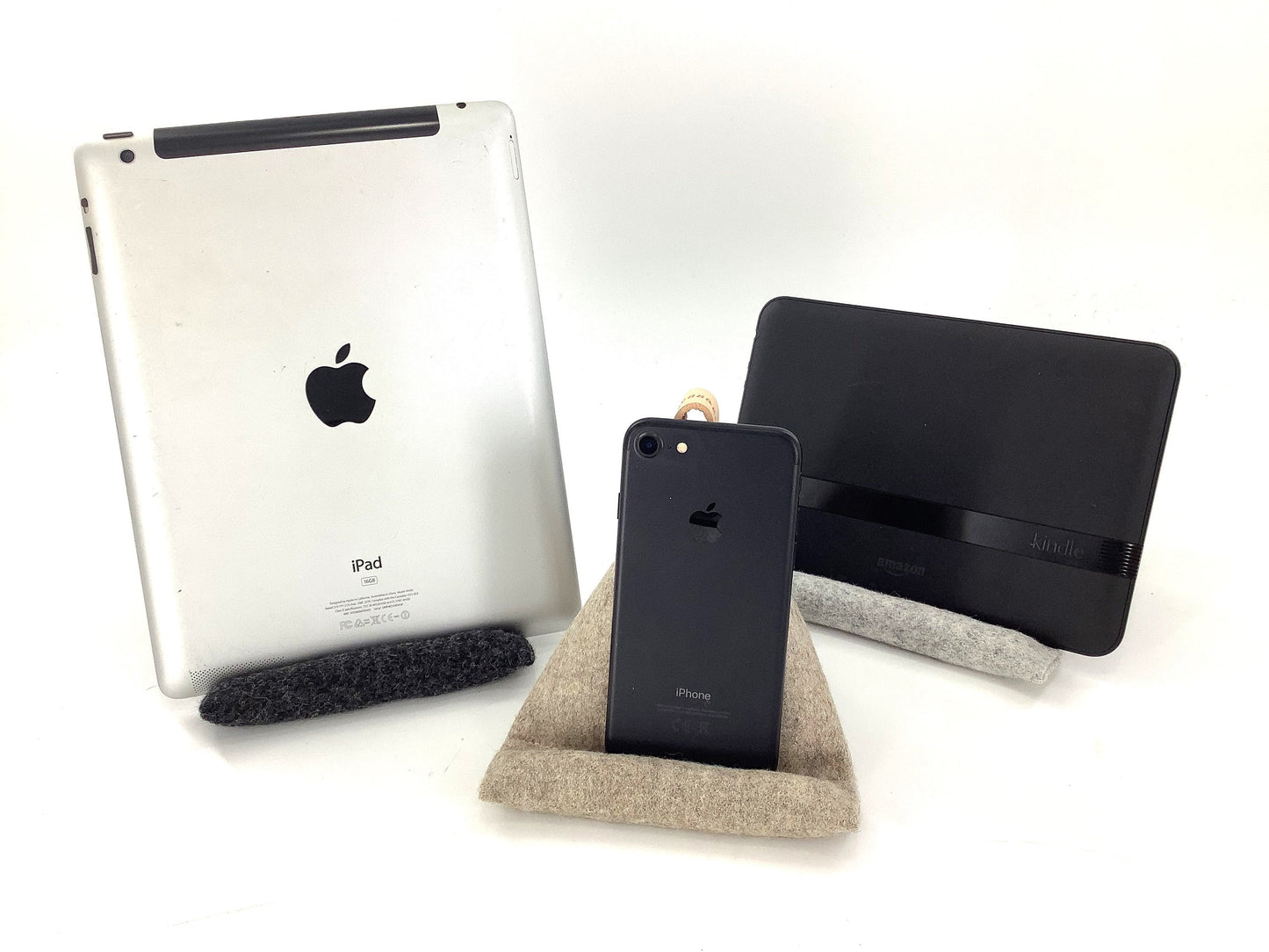 Leather Hide Phone Tablet Kindle Stand. Weighted Bean Bag. Will hold any Size. Hand Stitched Luxury Gift