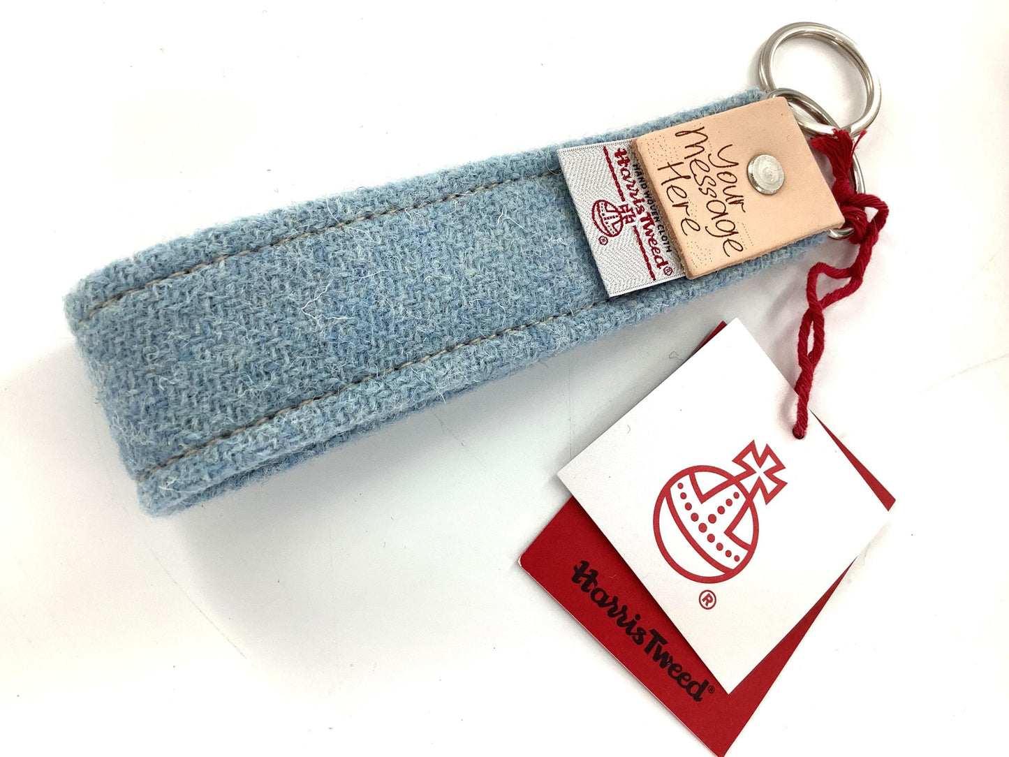 Blue Harris Tweed Keyring Gift Set. Tablet, Kindle or Mobile Phone Stand. Weighted Bean Bag Style. Custom Personalised Leather Hide Trims