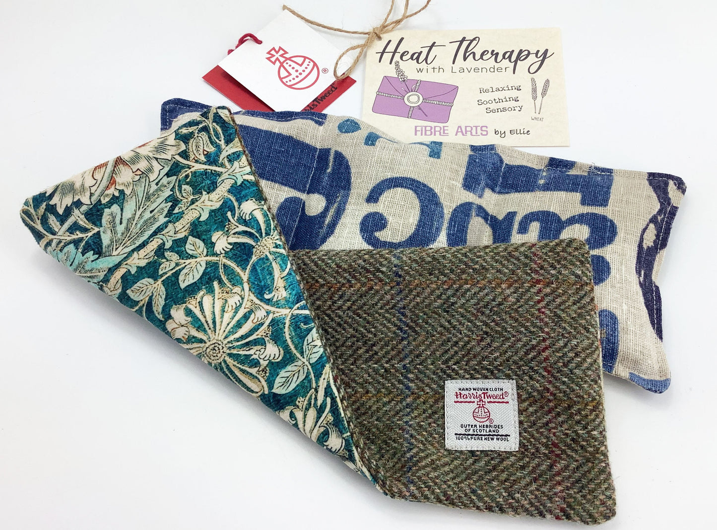 Mini Wheat Bag Harris Tweed Eye Pillow.  Green Wool Tweed William Morris Cover. Stress Relief Mindfulness Gift