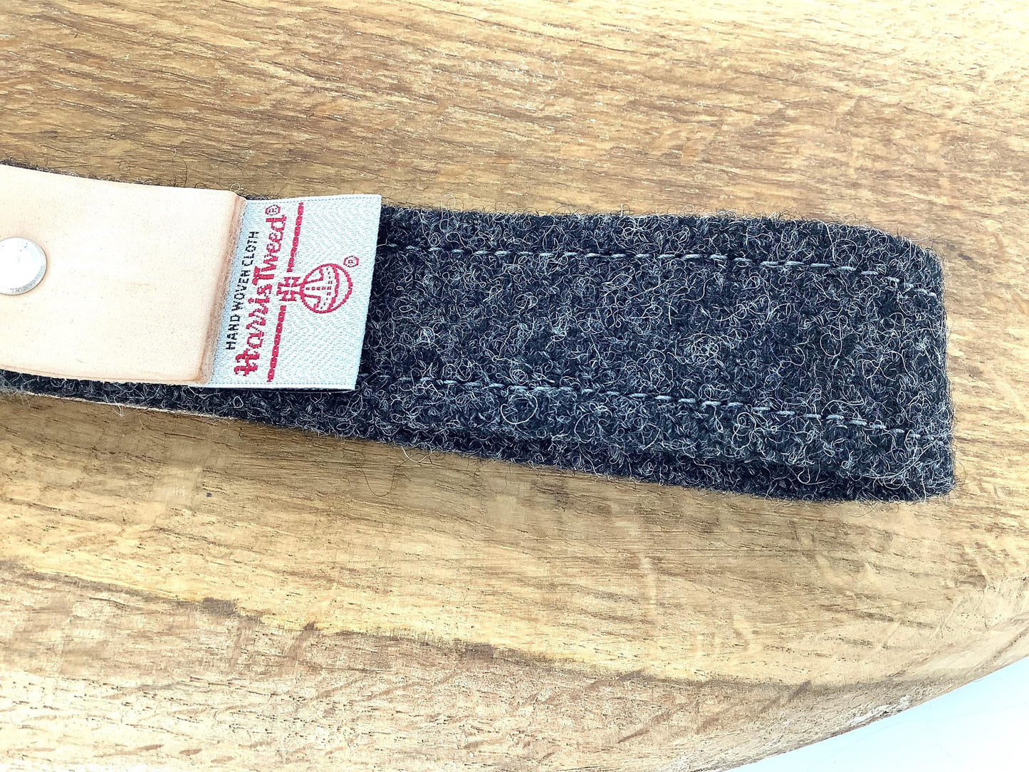 Harris Tweed Keyring with Personalised Leather Hide Trim. Handcrafted Wool Gift