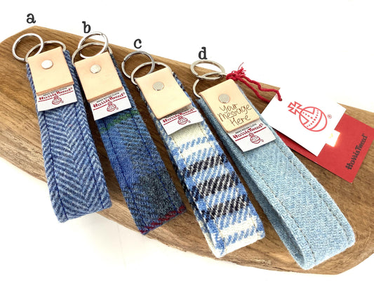 Harris Tweed Keyring with Natural Leather Hide Trim. Handcrafted Personalised Wool Gift